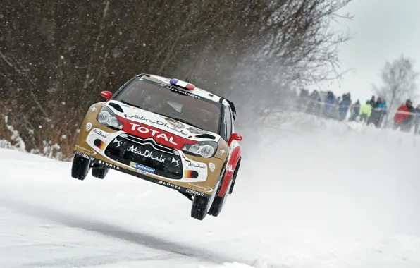 Winter, Snow, Citroen, DS3, WRC, Rally, Sebastien Loeb, The front