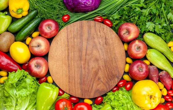 Greens, table, bright, apples, round, kiwi, harvest, bow