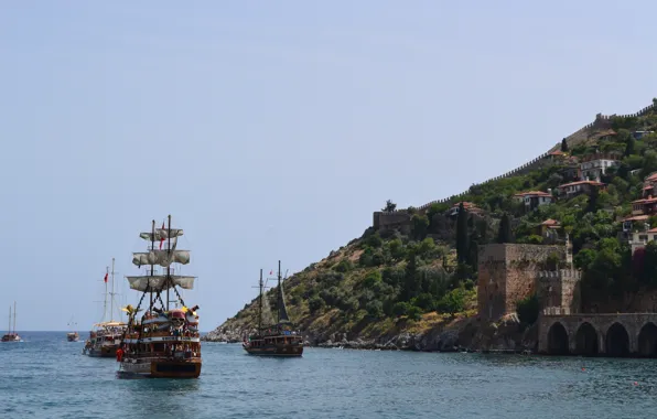 Sea, mountains, ship
