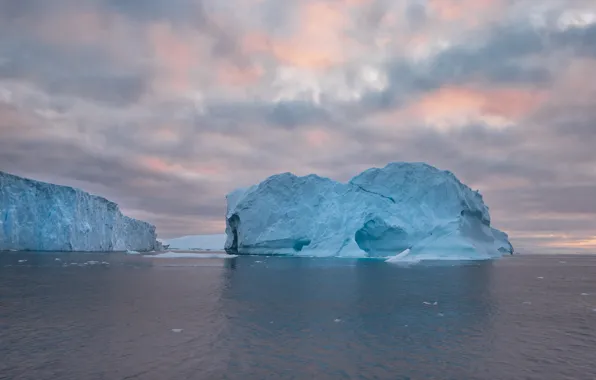 Cold, ice, winter, sea, the sky, water, clouds, blue