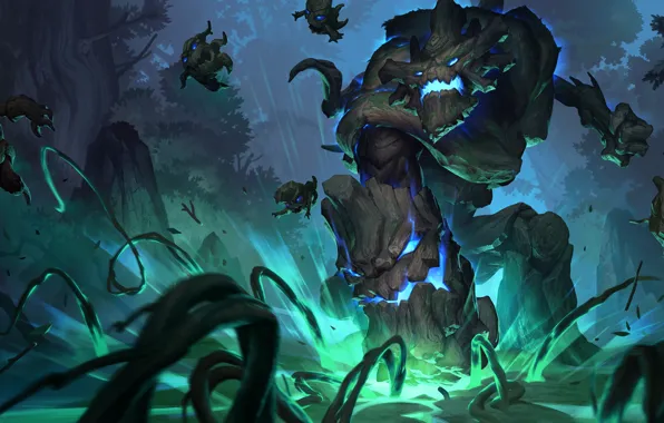 Forest, night, wood, Maokai, Legends of Runeterra