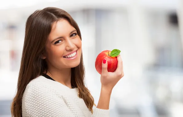 Girl, smile, apples, fruit