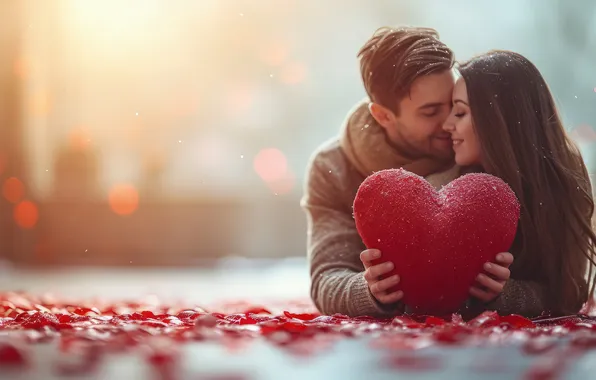 Girl, love, holiday, together, heart, heart, petals, pair