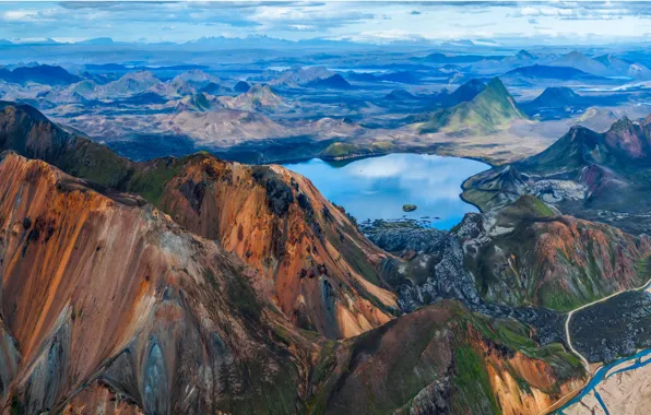 Picture mountains, lake, rocks, Iceland, Landmannalaugar