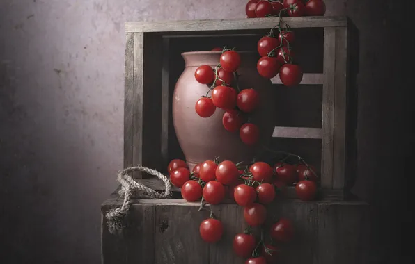 The dark background, wall, food, rope, red, pot, still life, box