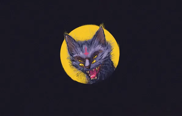 Minimalism, Cat, Cross, Cat, Eyes, The demon, Art, Art