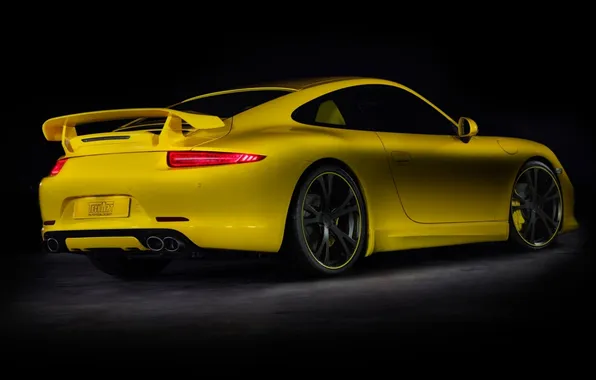 Yellow, tuning, coupe, 911, twilight, porsche, Porsche, rear view