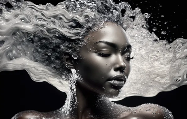 Water, girl, face, image, digital art, AI art, neural network, the art of artificial intelligence