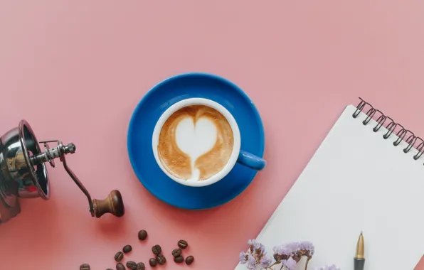 Notepad, Cappuccino, Coffee grinder