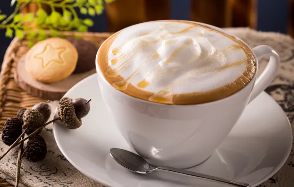 Picture coffee, cookies, Cup, foam