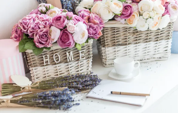 Flowers, roses, Basket, eustoma