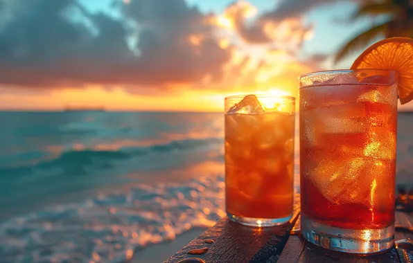Ice, sea, beach, summer, glass, stay, cocktail, summer