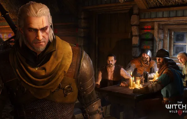 Picture the Witcher, scar, witcher, tavern, Geralt of Rivia, White Wolf, The Witcher 3: Wild Hunt, …