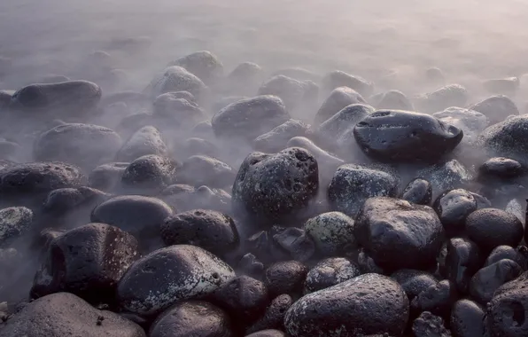 Macro, close-up, fog, stones, haze