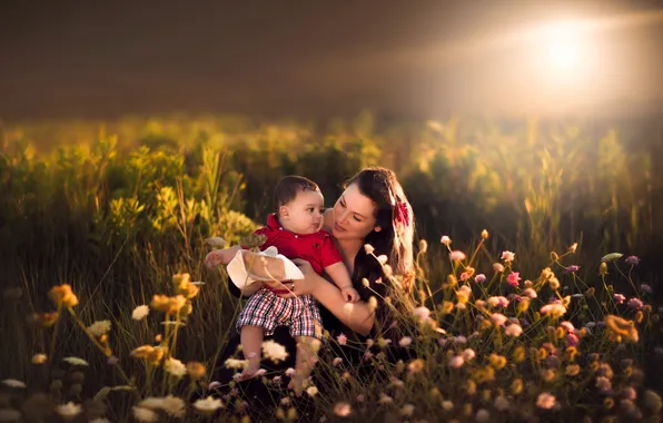 Picture sunset, son, mother