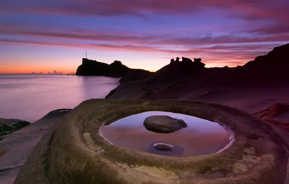Sea, sunset, stones, coast