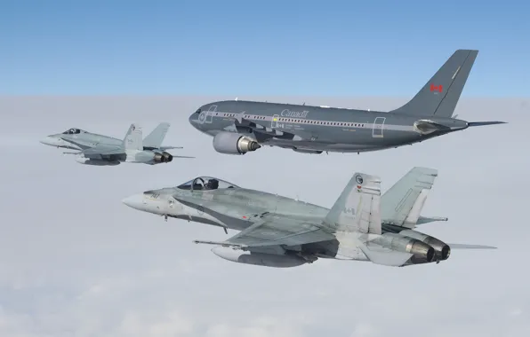 Picture flight, fighters, Hornet, CF-18, tanker aircraft, CC-150 Polaris