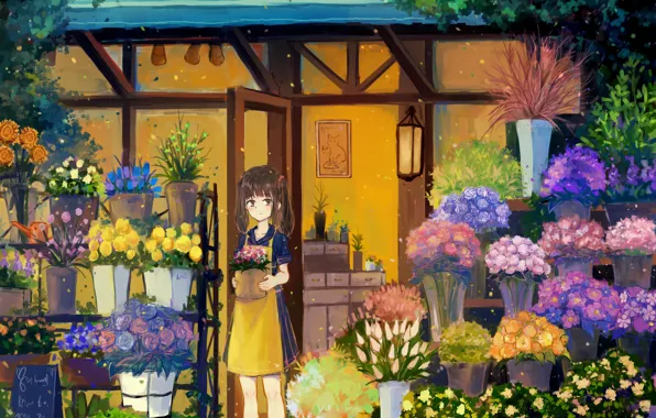 Flowers, girl, shop, Axle