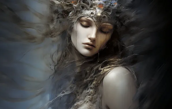 Girl, decoration, portrait, fantasy, grey background, Diadema, Princess, shoulder