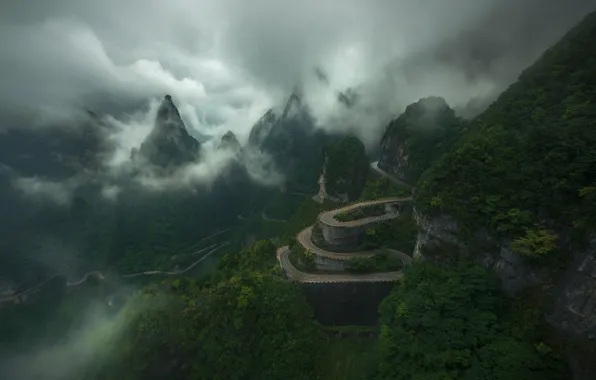 Road, the sky, clouds, mountains, China, China, road, sky