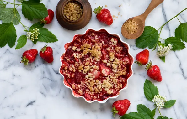 Berries, sprig, strawberry, dessert, sazar, Strawberry crumble