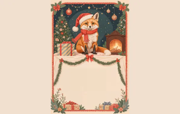 Look, balls, gift, frame, scarf, Christmas, Fox, New year