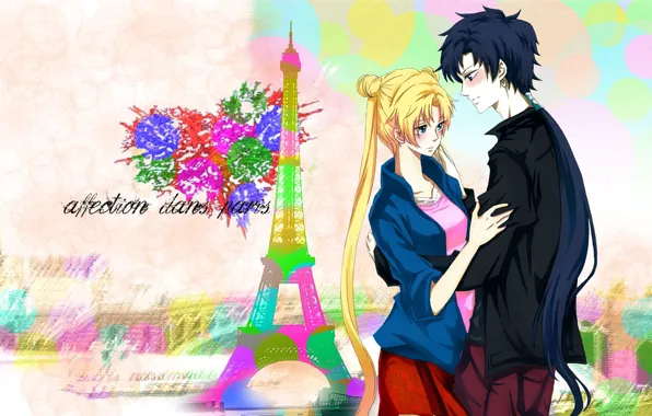Girl, background, romance, anime, art, guy, two, Sailor Moon