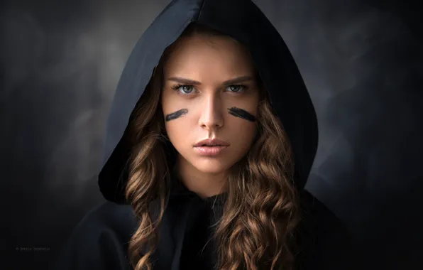 Picture look, background, model, portrait, makeup, hairstyle, hood, brown hair