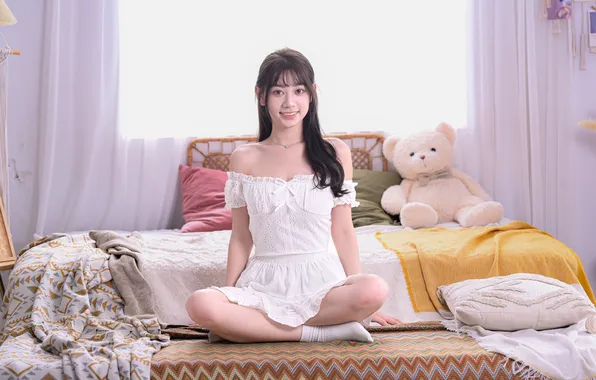 Girl, pose, smile, dress, legs, Asian