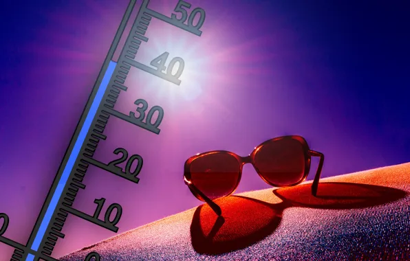Picture summer, heat, glasses, thermometer