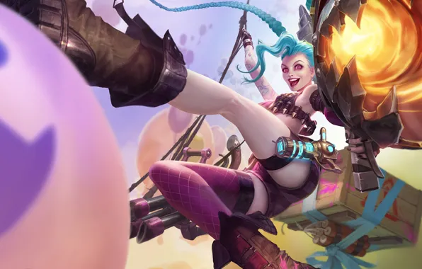 Picture girl, Bazooka, art, League of Legends, Jinx, Loose Cannon