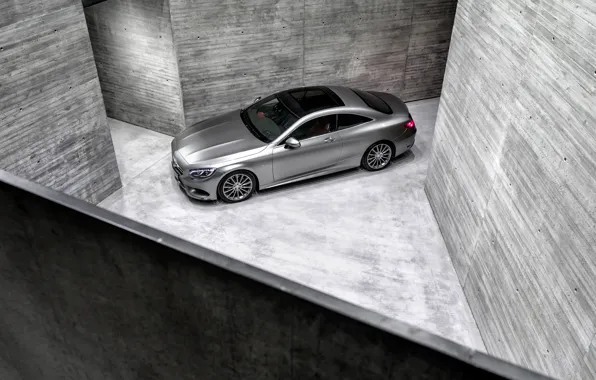 Mercedes-Benz, Auto, Machine, Mercedes, Grey, Silver, Coupe, The view from the top