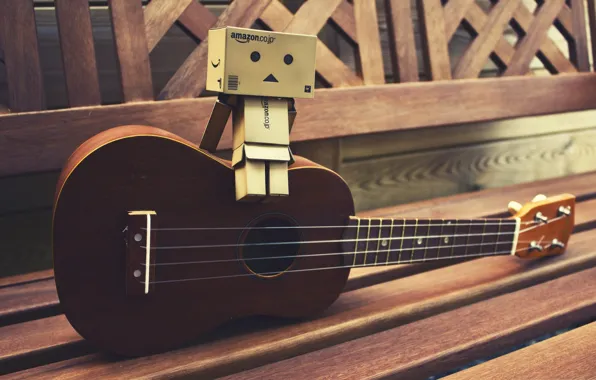 Picture bench, box, mood, guitar, shop, sitting, brown, danbo