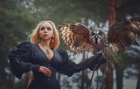 Girl, owl, photoshoot, Sergey Rehob