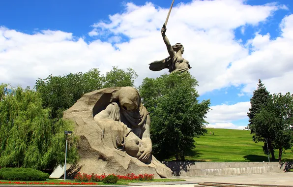 Clouds, Trees, Russia, Memory, Stalingrad, Volgograd, Volgograd, Sculpture