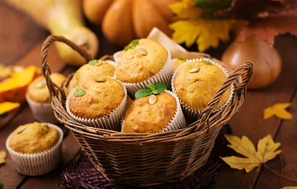 Pumpkin, basket, cakes, cupcakes, Timolina