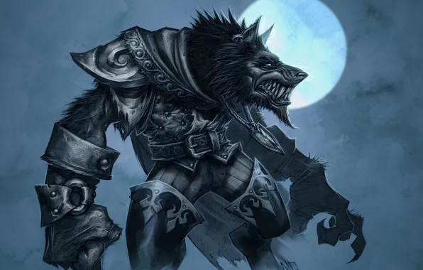 Picture the moon, wolf, armor, World of Warcraft, Cataclysm, werewolf, wow, the Worgen
