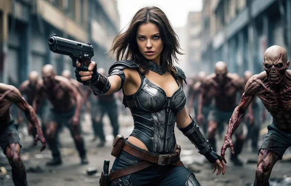 Girl, zombies, warrior, apocalypse