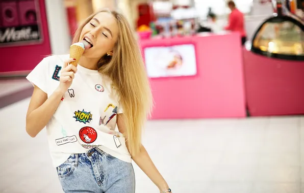 Language, girl, face, hair, ice cream, Masha