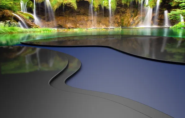 Picture water, grey, waterfall