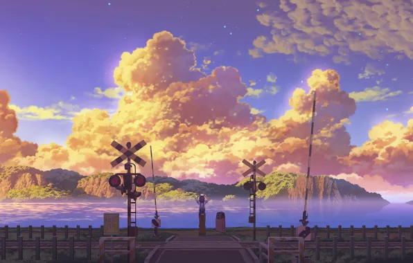 The sky, clouds, girl