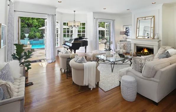Design, style, Villa, interior, pool, piano, Italy, fireplace