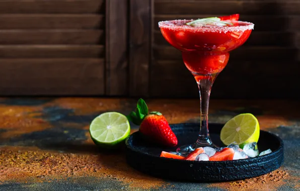 Berries, glass, strawberry, cocktail, lime, strawberry
