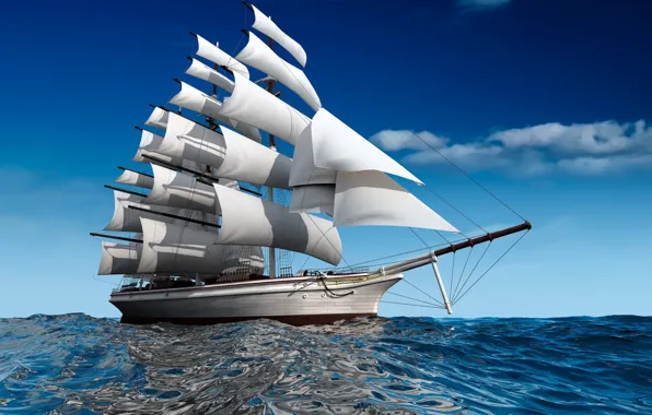 Sea, photo, ships, different, 3D graphics, sailing