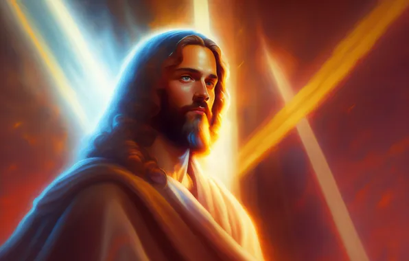 Picture Jesus, Look, Hair, Male, Religion, Jesus Christ, Digital art, AI art