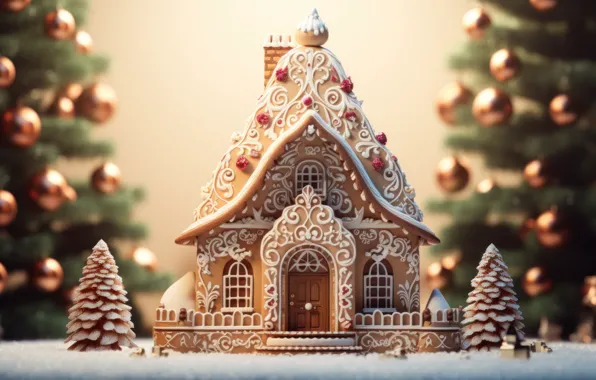 Winter, balls, snow, house, patterns, cookies, Christmas, sweets