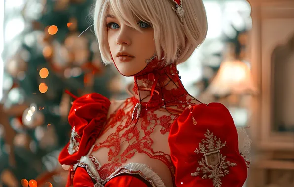 Picture look, girl, decoration, holiday, new year, makeup, Christmas, hairstyle