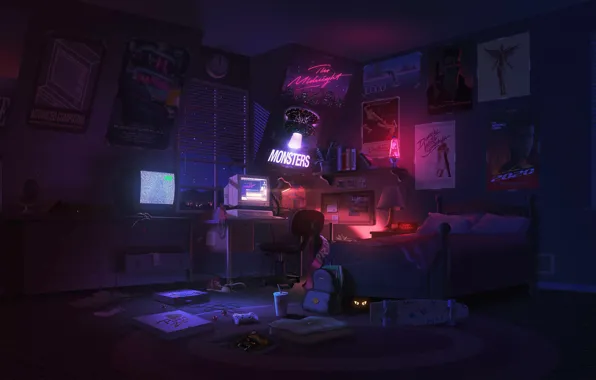 Windows, electronic, style, computer, night, pizza, chair, band
