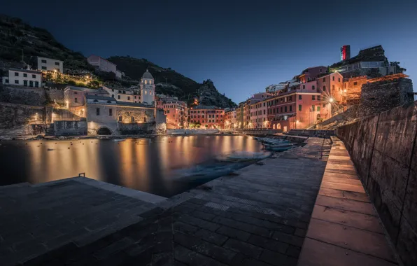 Picture building, home, the evening, Italy, promenade, Italy, harbour, Vernazza