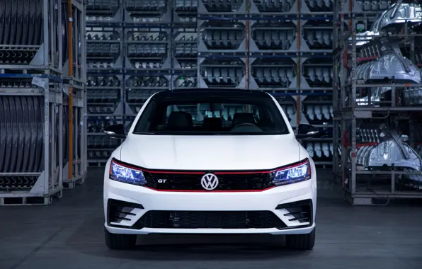 Picture white, Volkswagen, sedan, front view, 2018, four-door, Passat GT